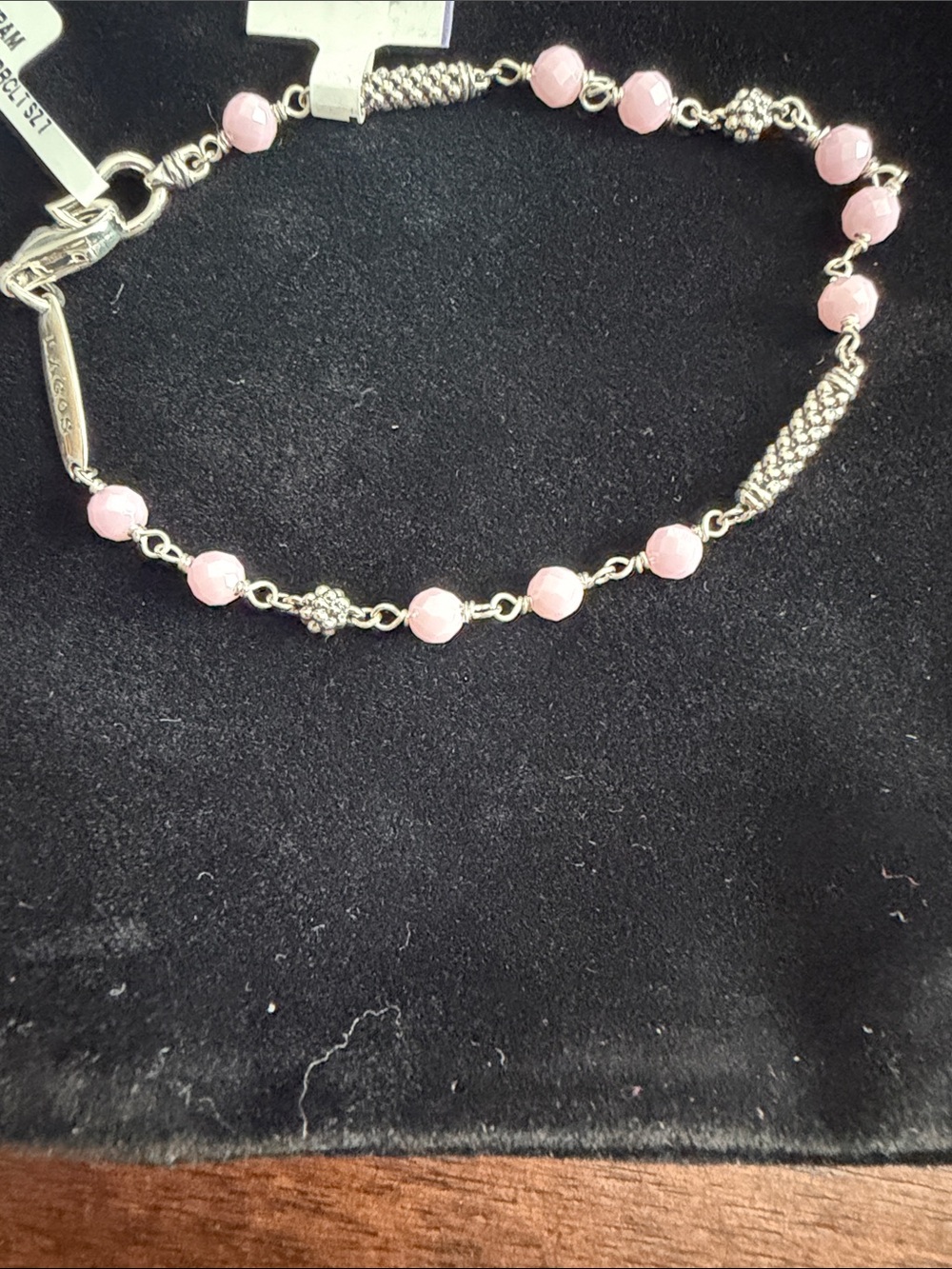 LAGOS Sterling Silver 4mm pink Ceramic Beaded Bracelet - Size 7